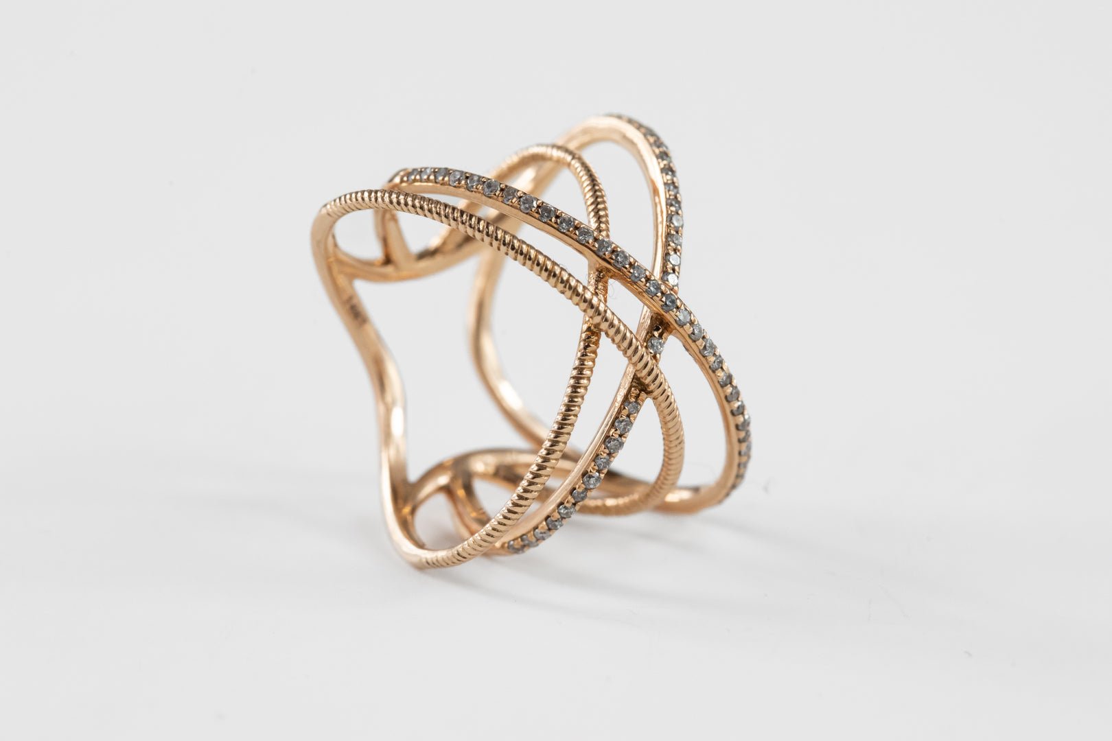 Diamond Crossover Dinner Ring in 14K Rose Gold - Rings - Diamond Crossover Dinner Ring in 14K Rose Gold - Omni Jewelcrafters