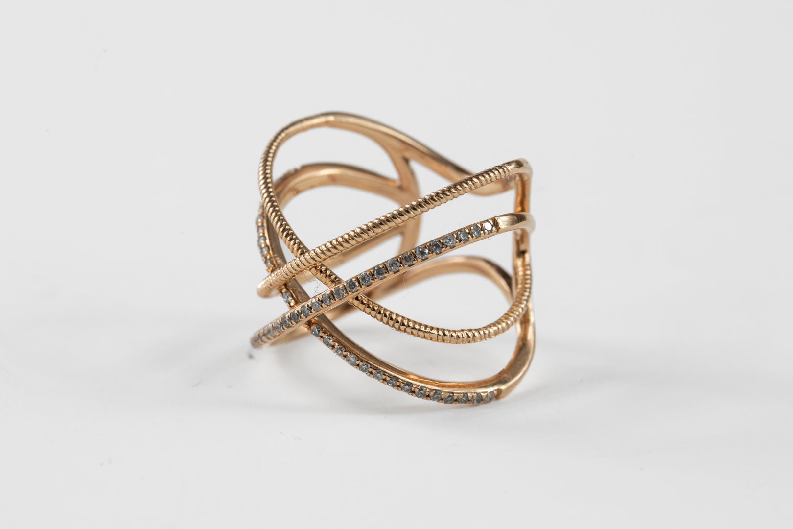 Diamond Crossover Dinner Ring in 14K Rose Gold - Rings - Diamond Crossover Dinner Ring in 14K Rose Gold - Omni Jewelcrafters