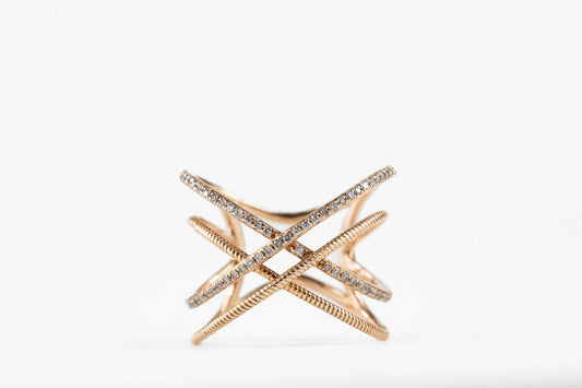 Diamond Crossover Dinner Ring in 14K Rose Gold - Rings - Diamond Crossover Dinner Ring in 14K Rose Gold - Omni Jewelcrafters