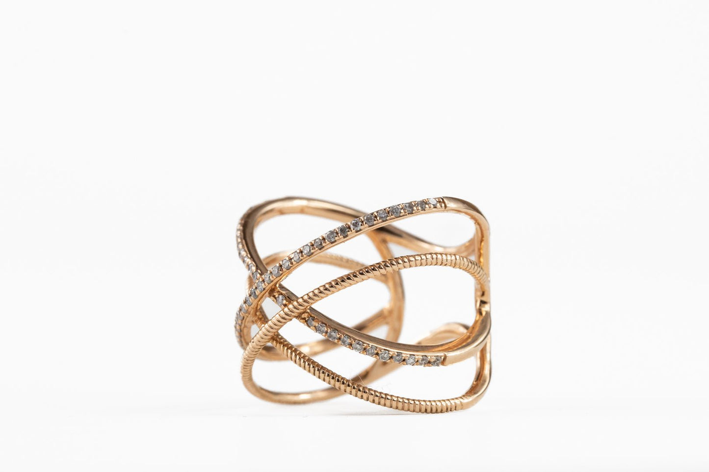 Diamond Crossover Dinner Ring in 14K Rose Gold - Rings - Diamond Crossover Dinner Ring in 14K Rose Gold - Omni Jewelcrafters