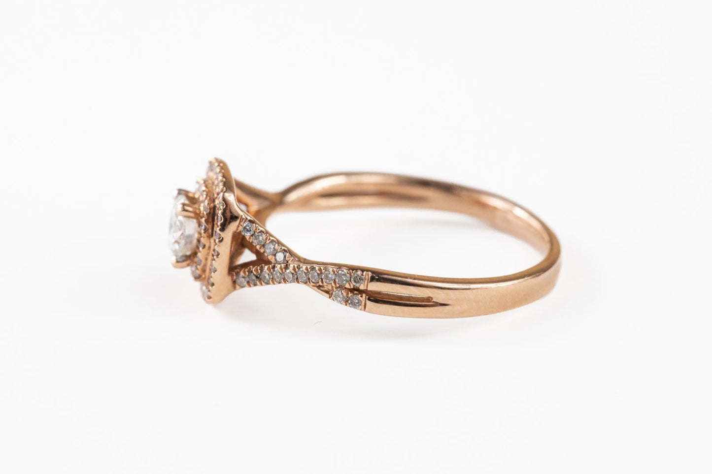 Diamond Double Halo Twist in Rose Gold - Rings - Diamond Double Halo Twist in Rose Gold - Omni Jewelcrafters