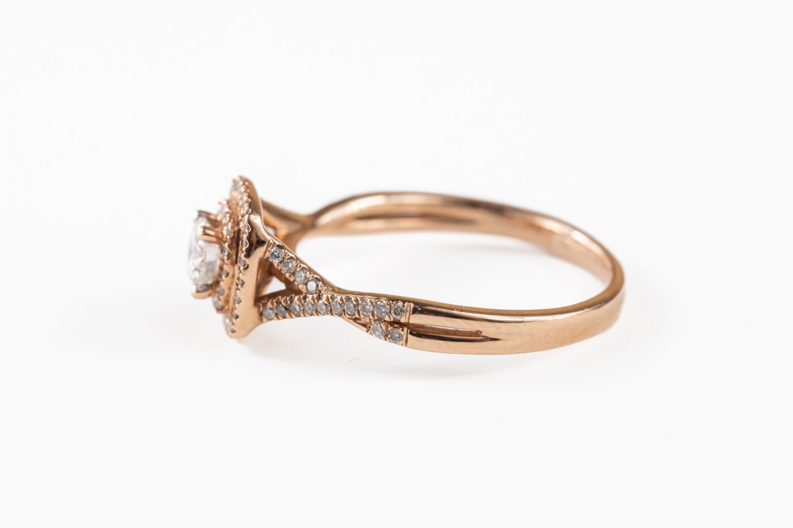 Diamond Double Halo Twist in Rose Gold - Rings - Diamond Double Halo Twist in Rose Gold - Omni Jewelcrafters