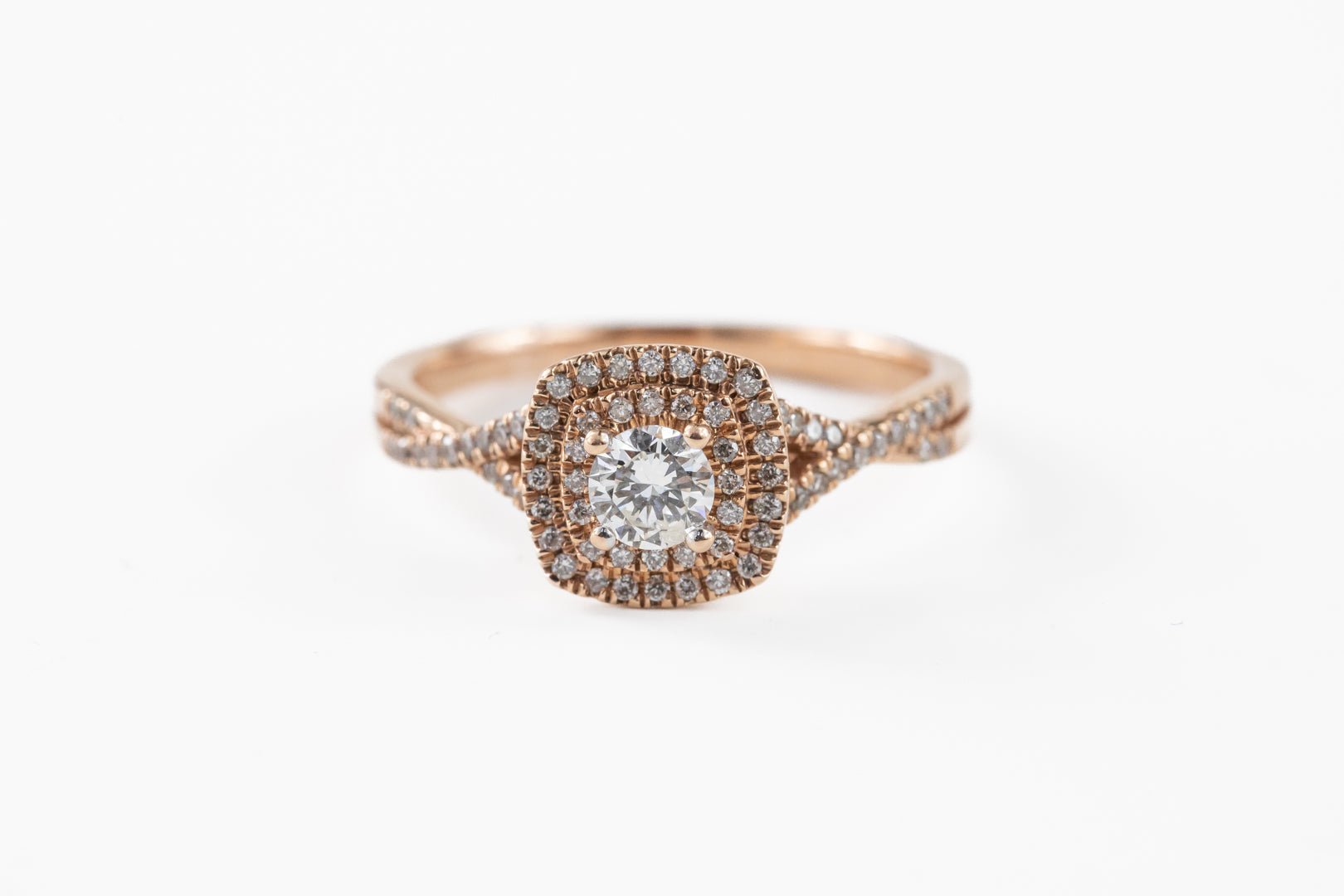Diamond Double Halo Twist in Rose Gold - Rings - Diamond Double Halo Twist in Rose Gold - Omni Jewelcrafters
