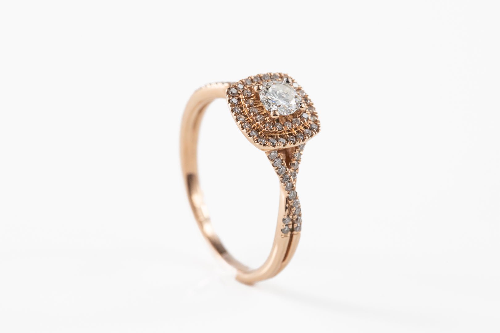 Diamond Double Halo Twist in Rose Gold - Rings - Diamond Double Halo Twist in Rose Gold - Omni Jewelcrafters