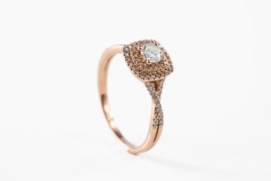 Diamond Double Halo Twist in Rose Gold - Rings - Diamond Double Halo Twist in Rose Gold - Omni Jewelcrafters