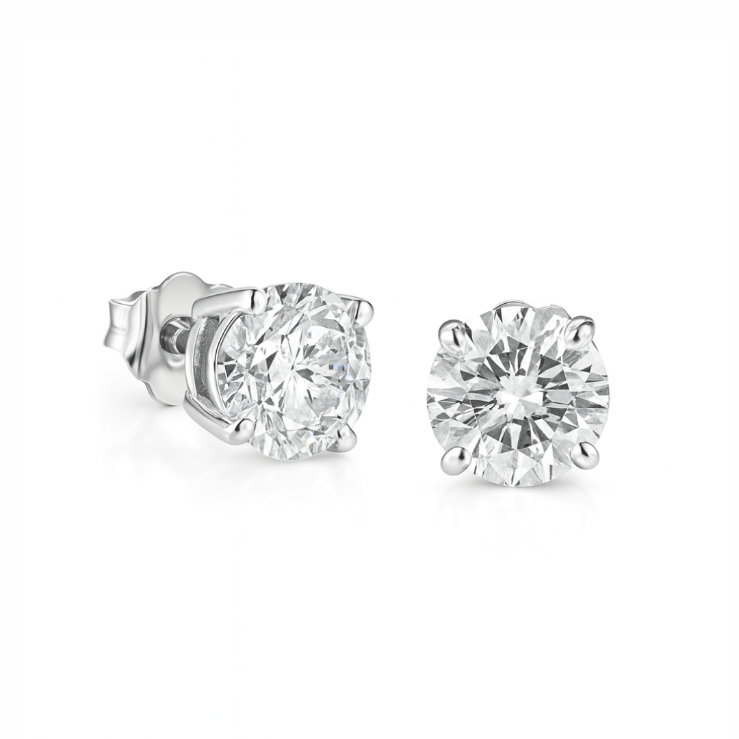14K Solid Gold 5.5mm Round Moissanite Solitaire Stud Earrings