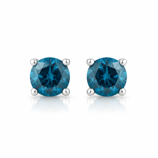 0.74 Carat Genuine Blue Diamond 14K White Gold Earrings