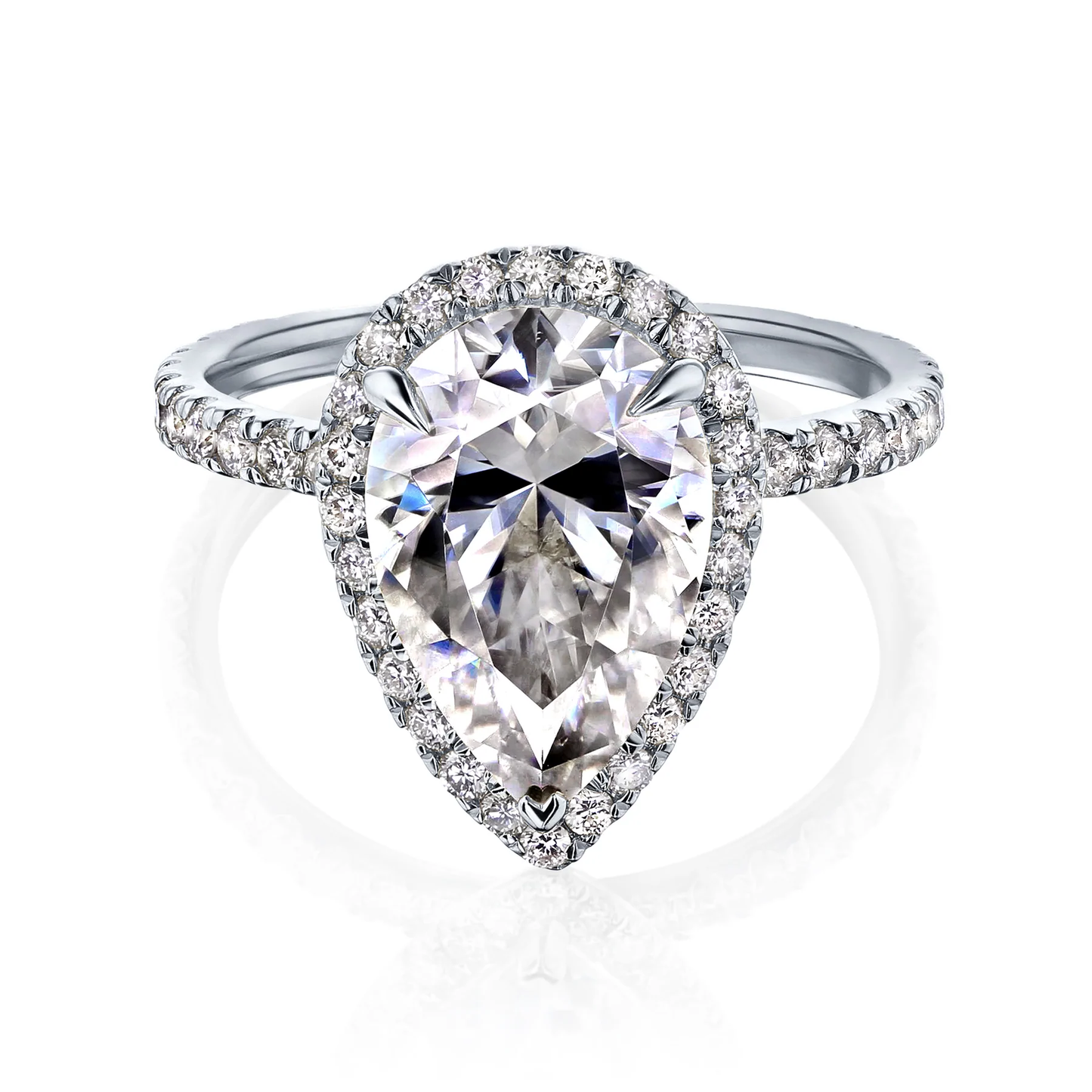 Pear Cut Diamond Classic Halo Engagement Ring in 18k White Gold