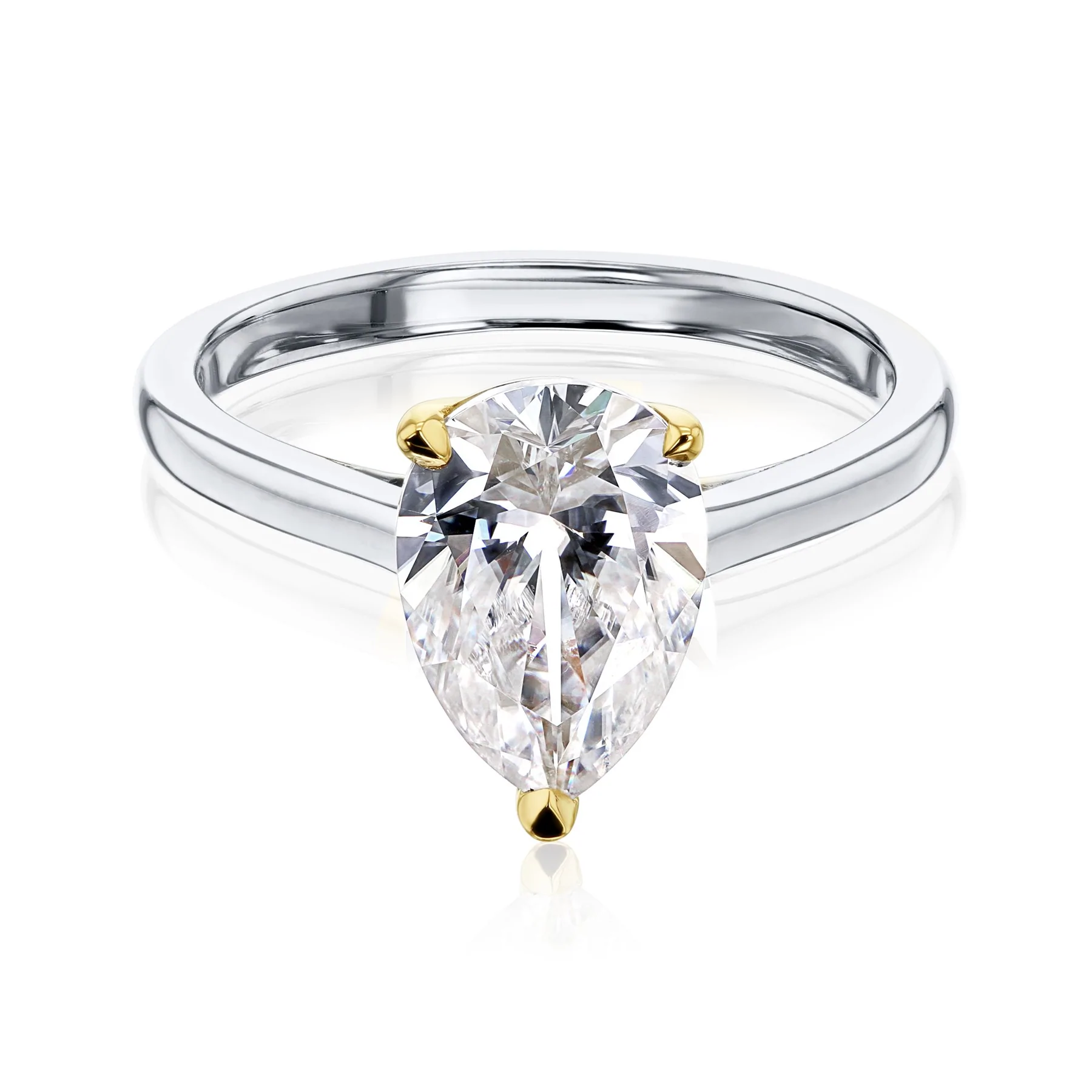 18K White Gold Engagement Ring Pear 0.51ct Natural VS2 H with 13