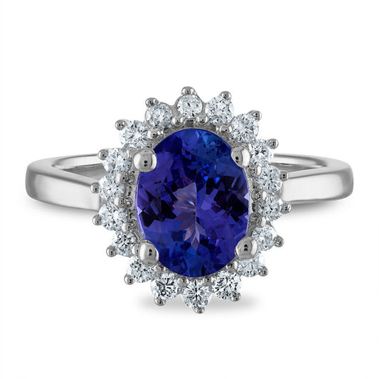 Lady Diana Oval Tanzanite & Diamond ring 14k white gold 0.86 ctw