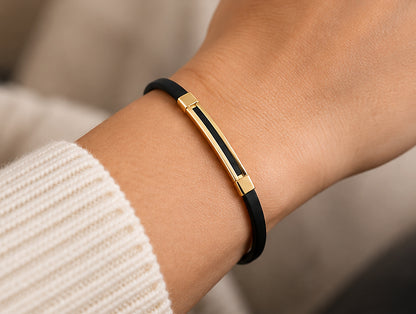 18K Yellow Gold & Black Rubber Bar Bracelet