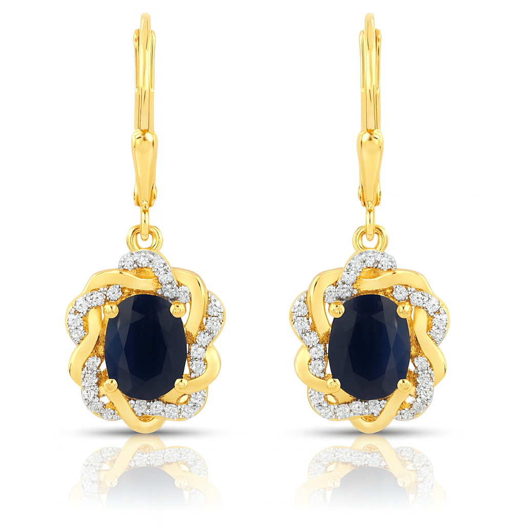Boucles d'oreilles en argent sterling 925 avec saphir bleu véritable et topaze blanche de 3,46 carats