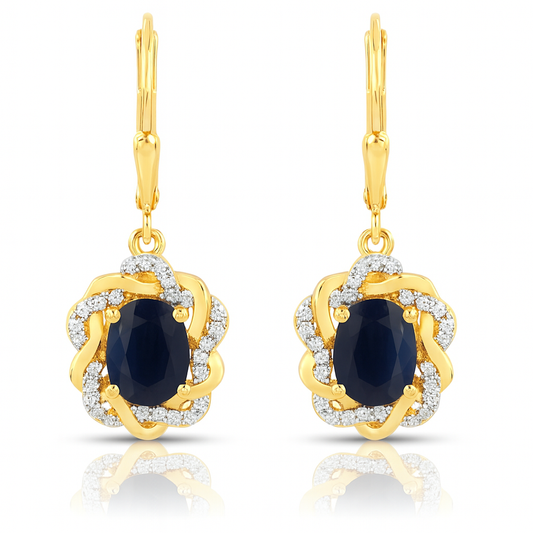 Boucles d'oreilles en argent sterling 925 avec saphir bleu véritable et topaze blanche de 3,46 carats