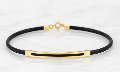 18K Yellow Gold & Black Rubber Bar Bracelet