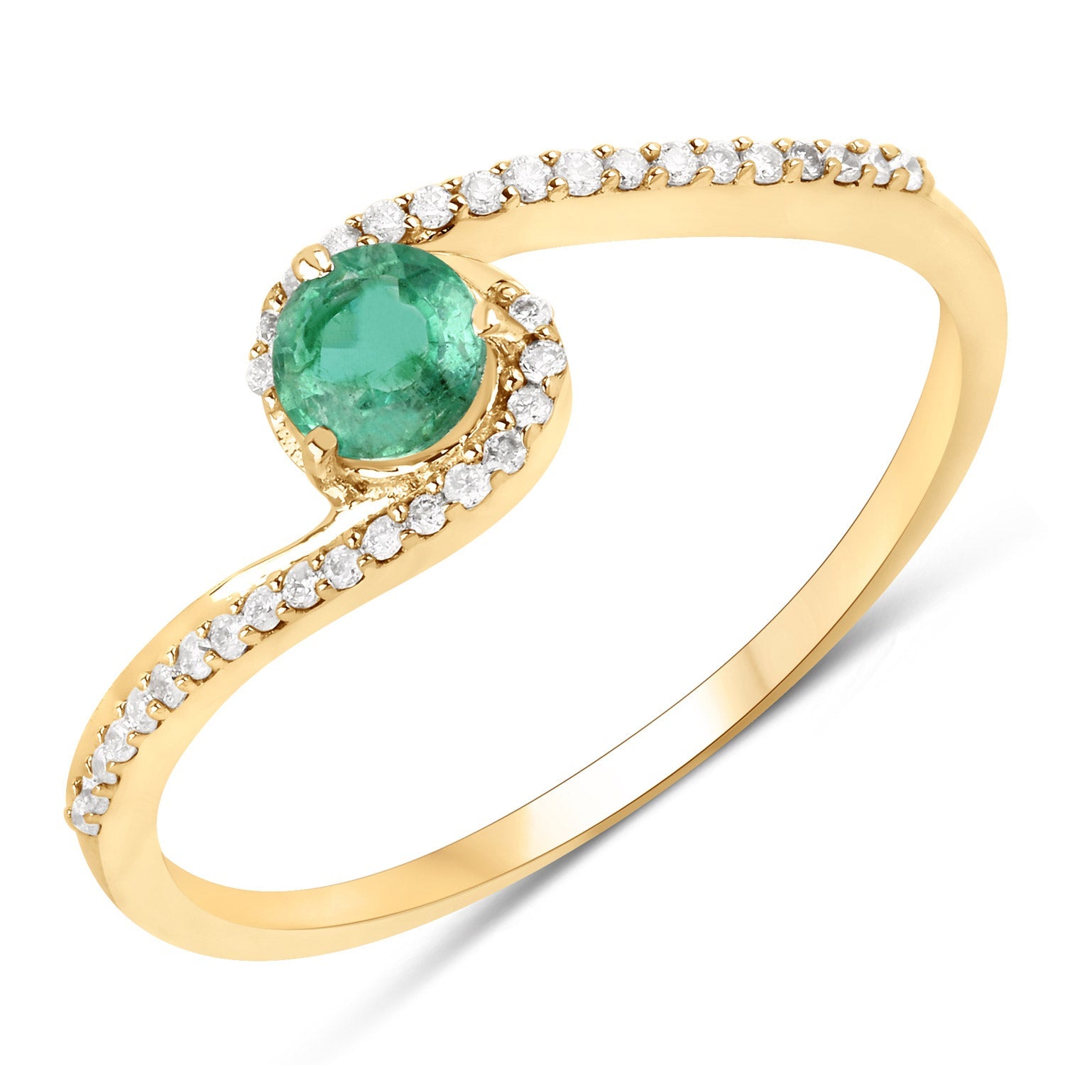 0.33 Carat Genuine Zambian Emerald and White Diamond 14K Yellow Gold Ring - Rings - r19316zewd - 14ky - gallery - image - Omni Jewelcrafters