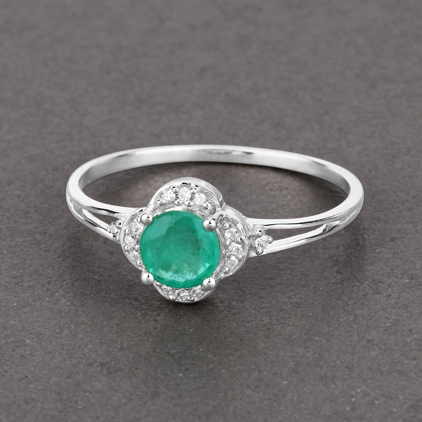 0.46 Carat Genuine Zambian Emerald and White Diamond 14K White Gold Ring - Rings - r29375zewd - 14kw - view3 - image - Omni Jewelcrafters