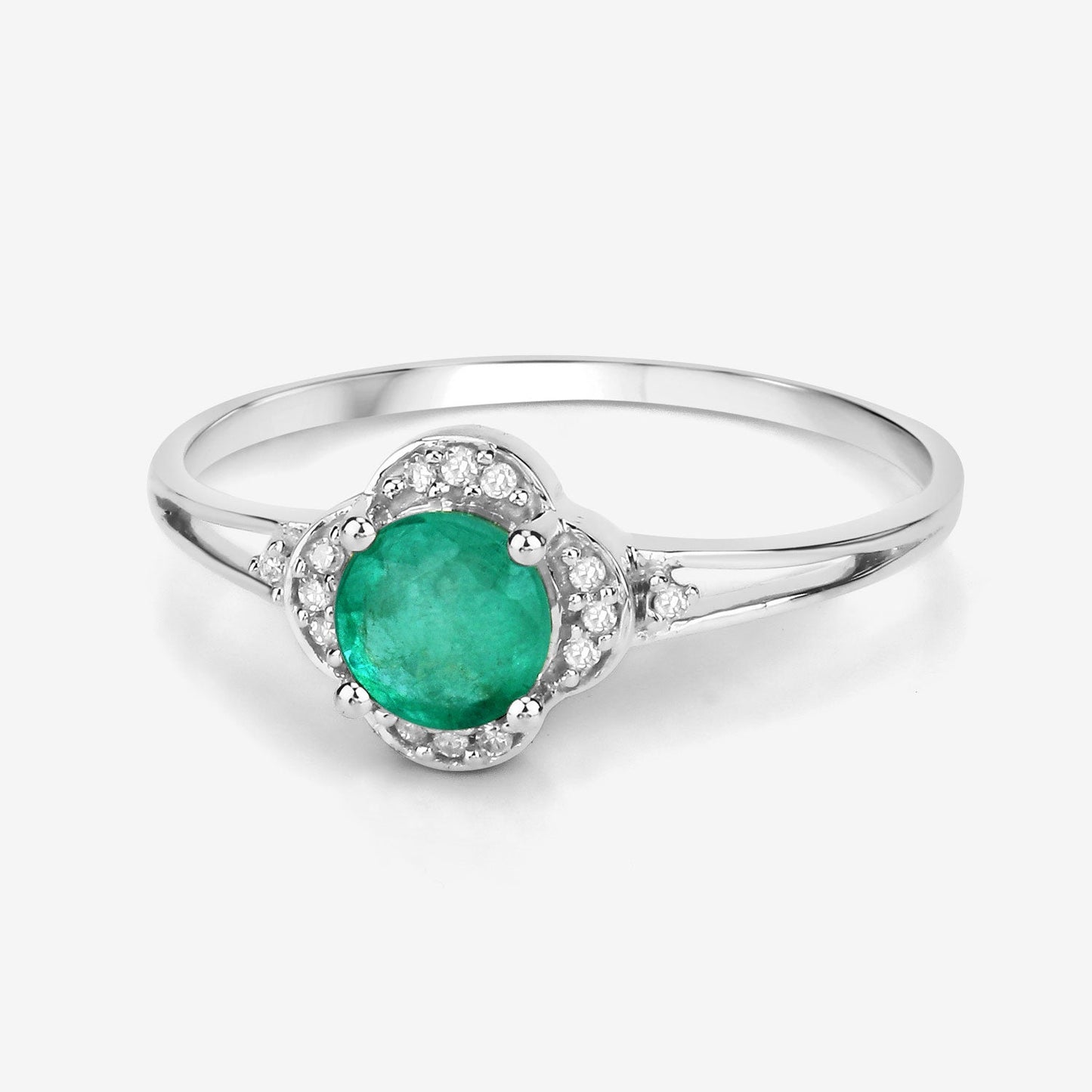 0.46 Carat Genuine Zambian Emerald and White Diamond 14K White Gold Ring - Rings - r29375zewd - 14kw - view5 - image - Omni Jewelcrafters