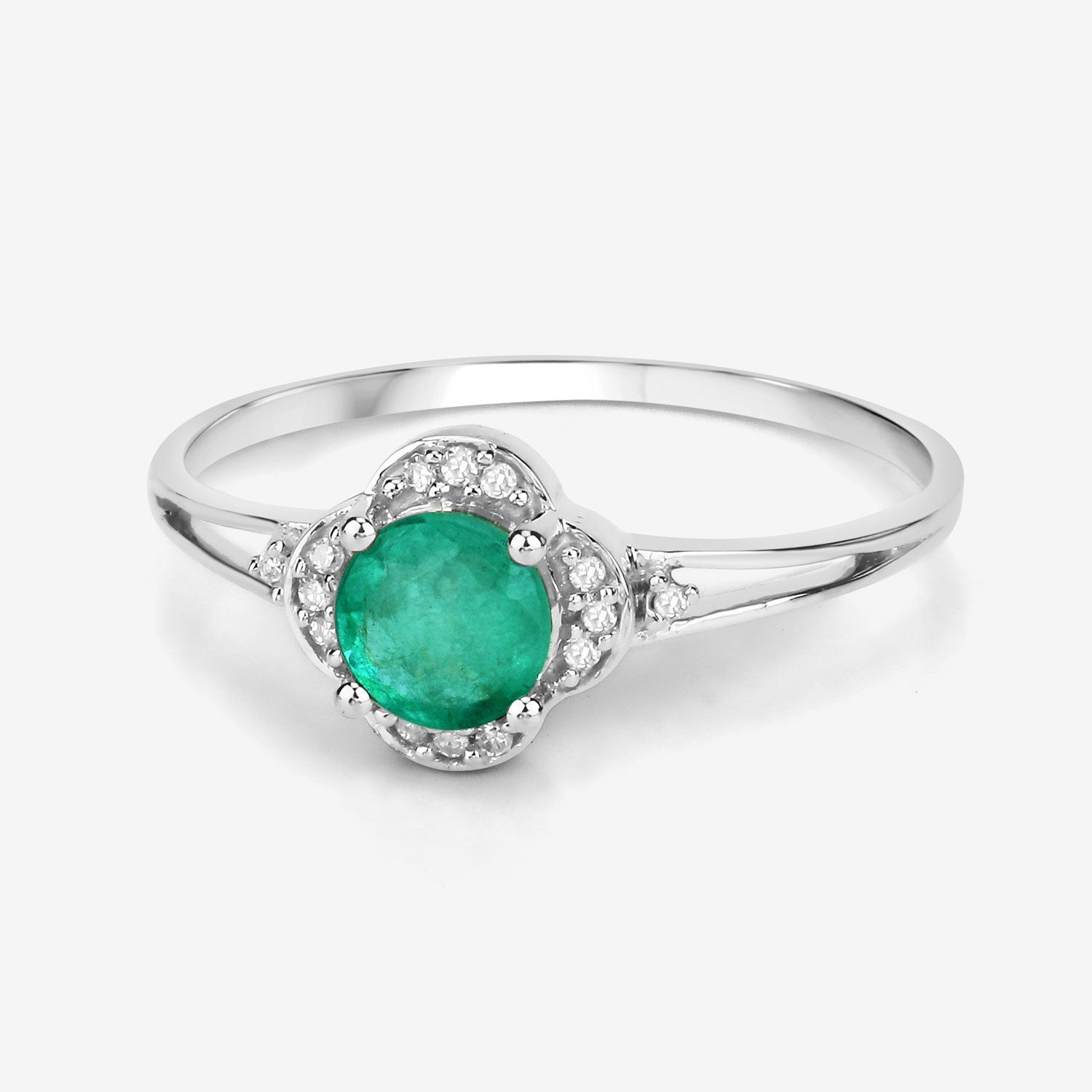 0.46 Carat Genuine Zambian Emerald and White Diamond 14K White Gold Ring - Rings - r29375zewd - 14kw - view5 - image - Omni Jewelcrafters