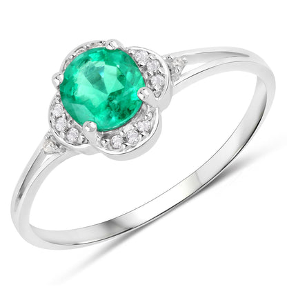 0.46 Carat Genuine Zambian Emerald and White Diamond 14K White Gold Ring - Rings - r29375zewd - 14kw - gallery - image - Omni Jewelcrafters