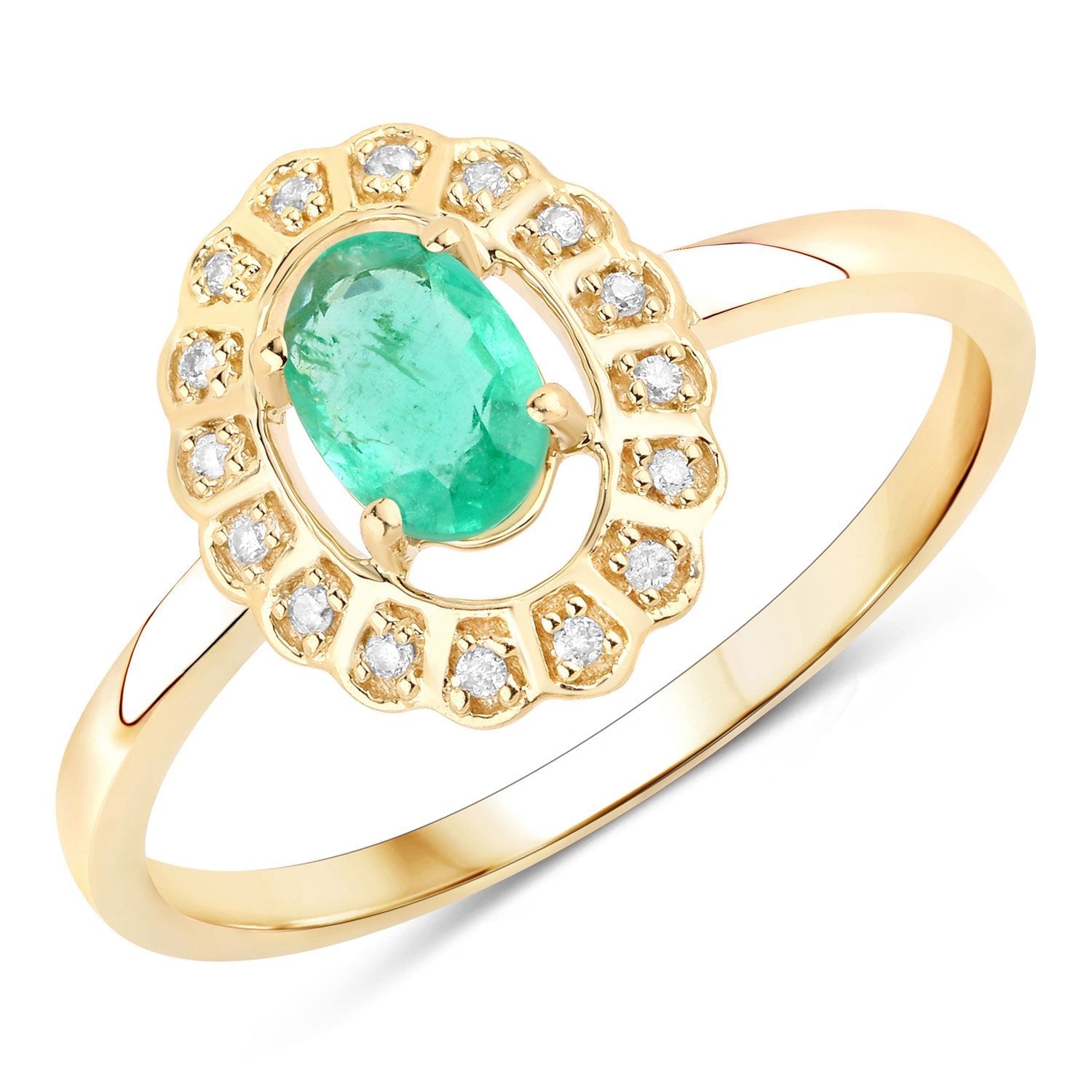 0.48 Carat Genuine Zambian Emerald and White Diamond 14K Yellow Gold Ring - Rings - r29362zewd - 14ky - gallery - image - Omni Jewelcrafters