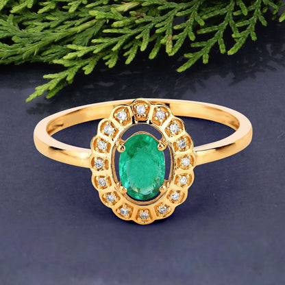 0.48 Carat Genuine Zambian Emerald and White Diamond 14K Yellow Gold Ring - Rings - r29362zewd - 14ky - view3 - image - Omni Jewelcrafters