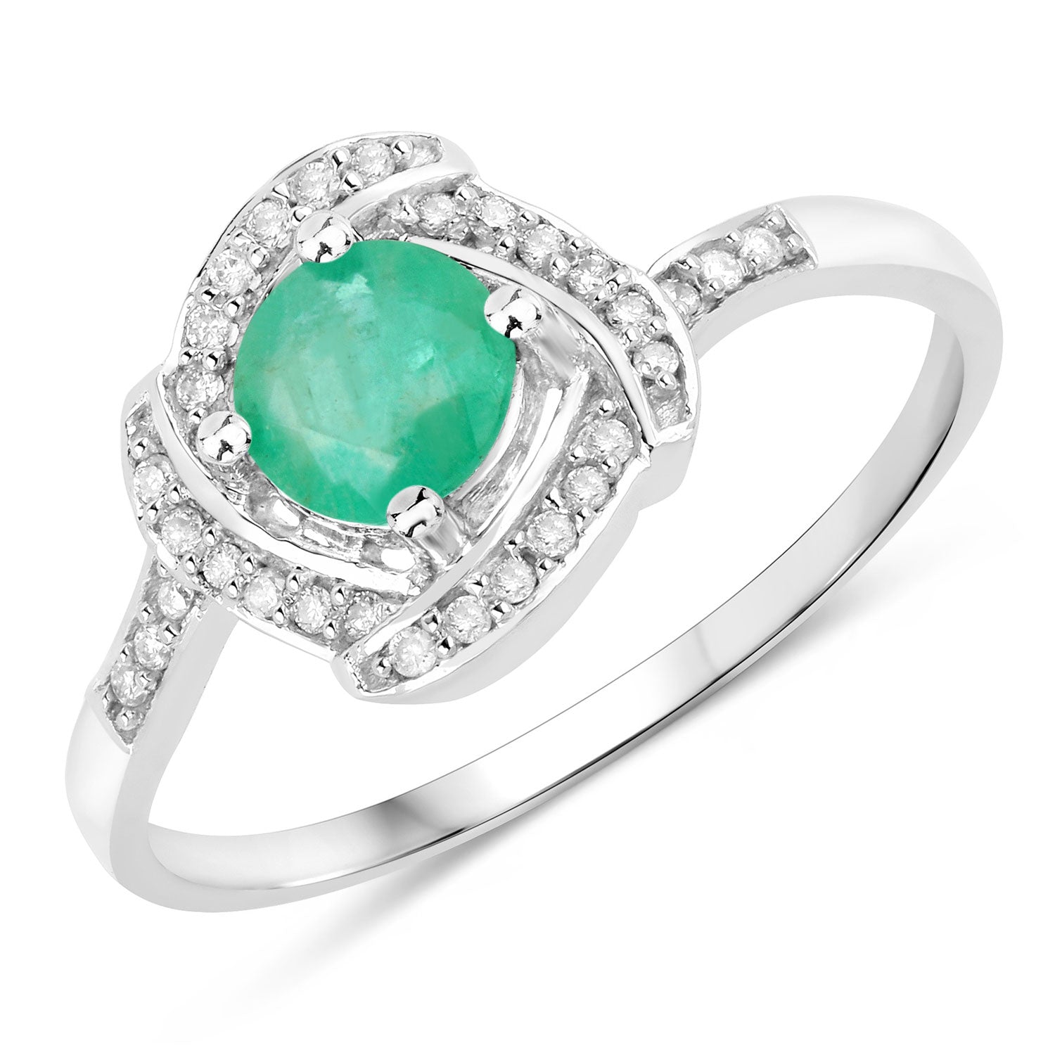 0.50 Carat Genuine Zambian Emerald and White Diamond 14K White Gold Ring - Rings - r29374zewd - 14kw - gallery - image - Omni Jewelcrafters