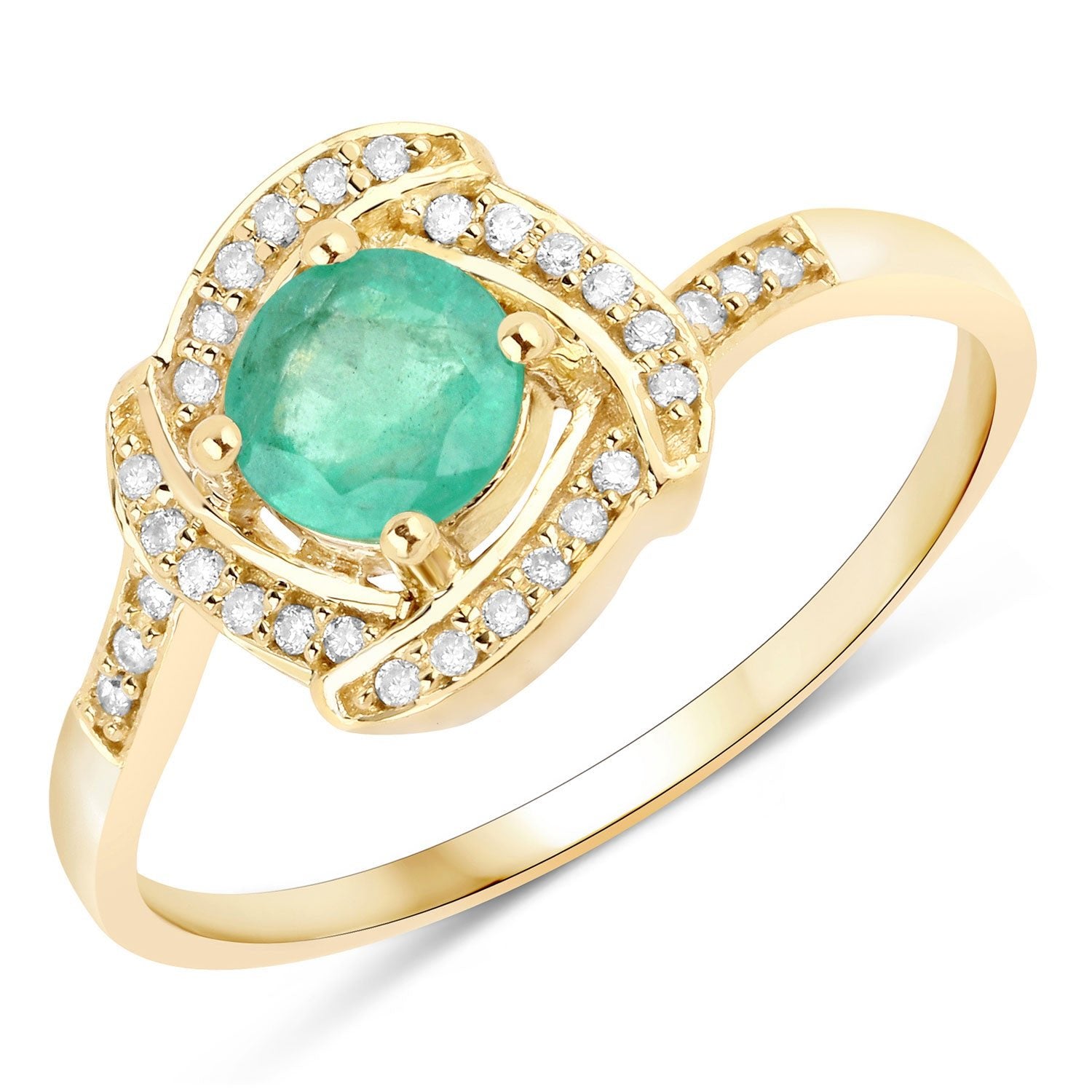 0.50 Carat Genuine Zambian Emerald and White Diamond 14K Yellow Gold Ring - Rings - r29374zewd - 14ky - gallery - image - Omni Jewelcrafters