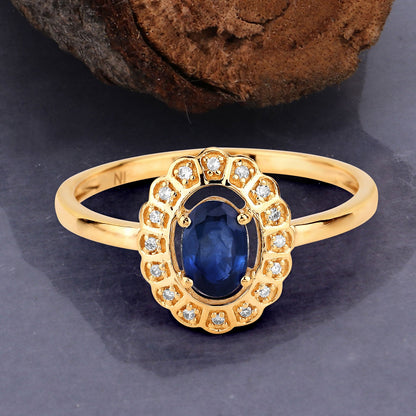 0.52 Carat Genuine Blue Sapphire and White Diamond 14K Yellow Gold Ring - Rings - r29362bsaphwd - 14ky - view3 - image - Omni Jewelcrafters