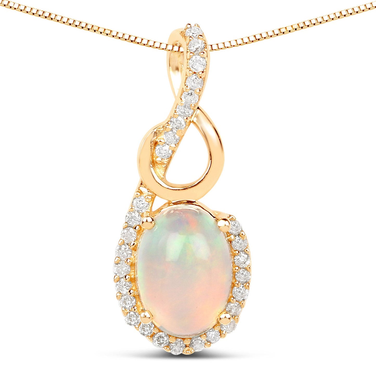 0.56 Carat Genuine Ethiopian Opal and White Diamond 14K Yellow Gold Pendant - Pendants - p6992ethopwd - 14ky - gallery - image - Omni Jewelcrafters