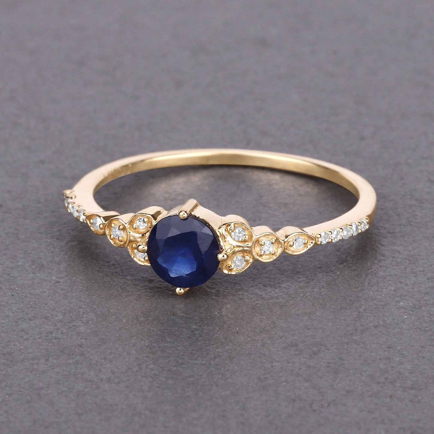 0.60 Carat Genuine Blue Sapphire and White Diamond 14K Yellow Gold Ring - Rings - r19314bsaphwd - 14ky - view3 - image - Omni Jewelcrafters