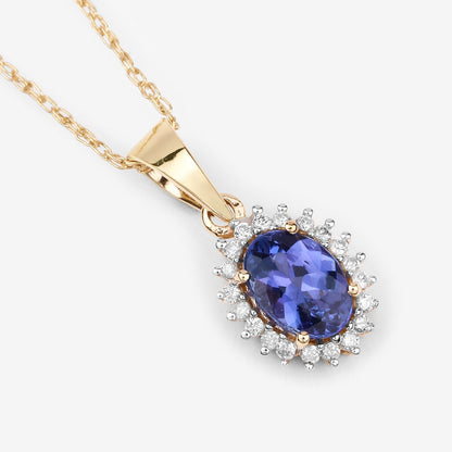 0.86 Carat Genuine Tanzanite and White Diamond 14K Yellow Gold Pendant - Pendants - p12580tanwd - 14ky - natural - 02 - image - Omni Jewelcrafters