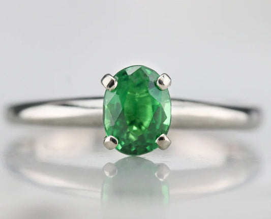 0.91 Carat Oval Natural Green Emerald 0.04ct Diamond Solitaire Engagement Ring - Rings - 0.91 Carat Oval Natural Green Emerald 0.04ct Diamond Solitaire Engagement Ring - Omni Jewelcrafters