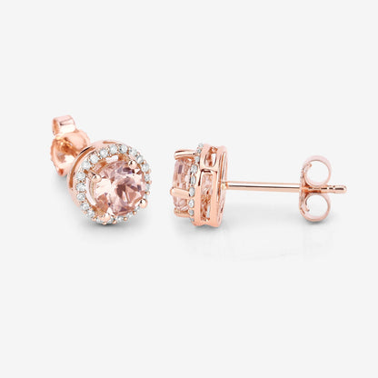 0.93 Carat Genuine Morganite and White Diamond 14K Rose Gold Earrings - Earrings - e11857mgwd - 14kr - view6 - image - Omni Jewelcrafters