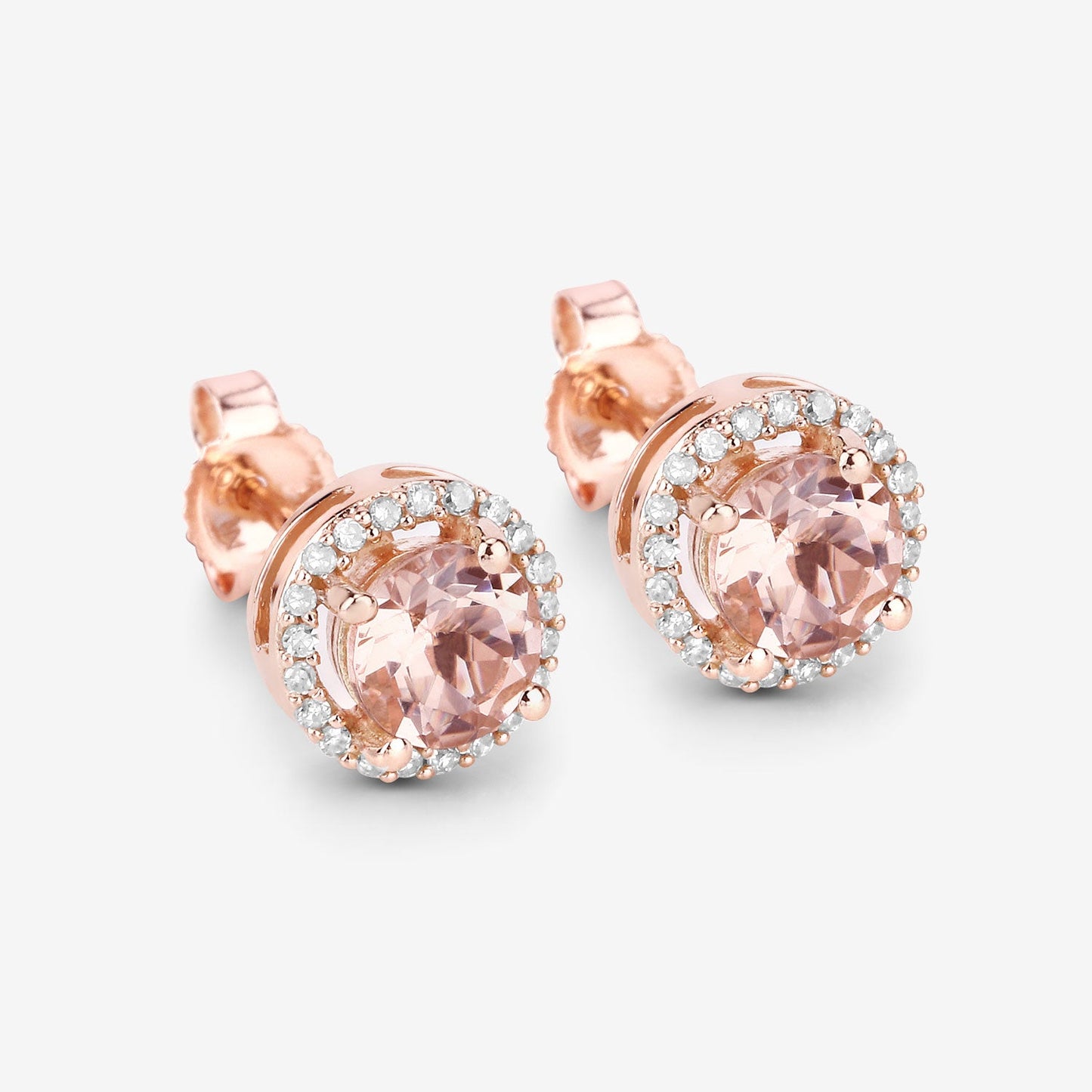 0.93 Carat Genuine Morganite and White Diamond 14K Rose Gold Earrings - Earrings - e11857mgwd - 14kr - view4 - image - Omni Jewelcrafters