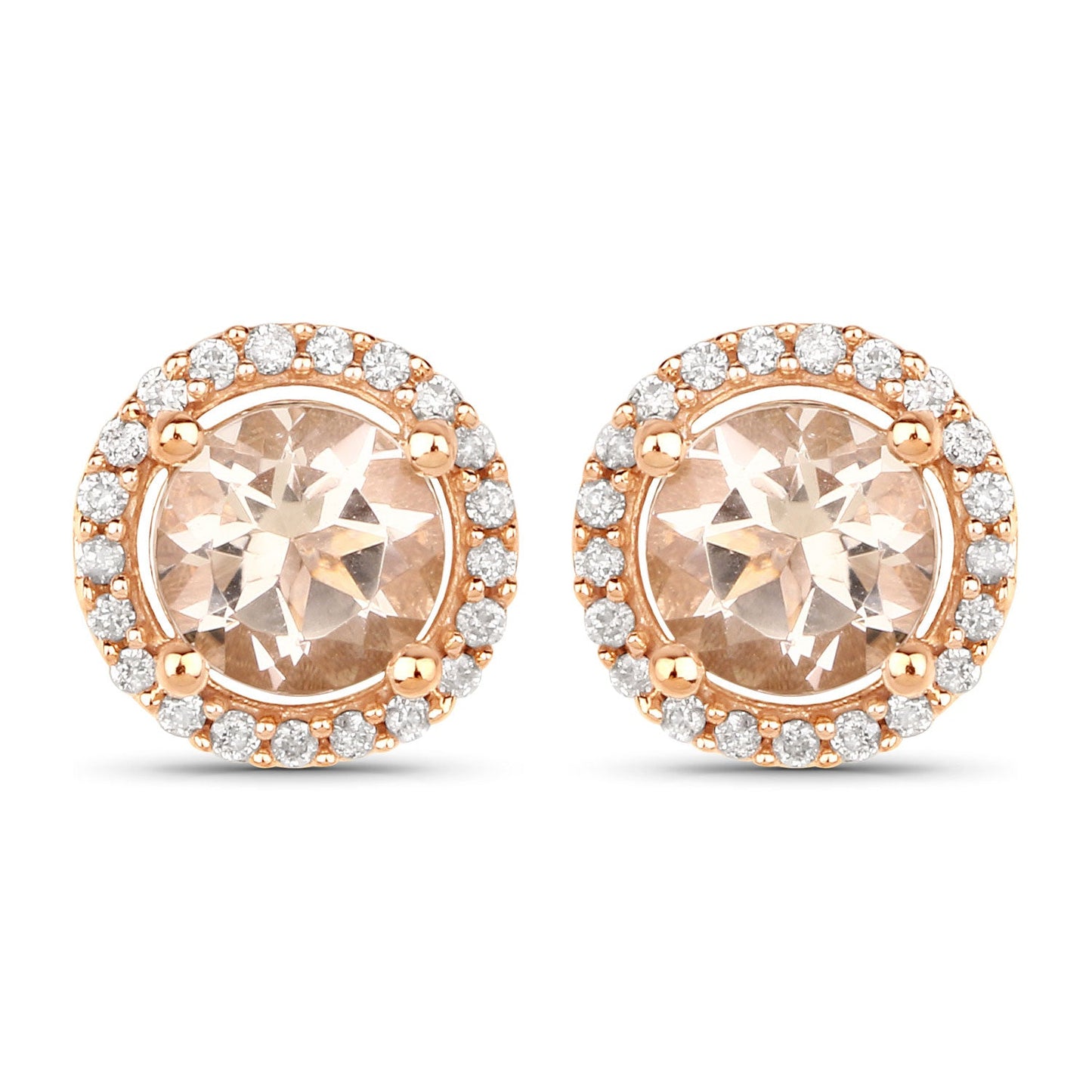 0.93 Carat Genuine Morganite and White Diamond 14K Rose Gold Earrings - Earrings - e11857mgwd - 14kr - gallery - image - Omni Jewelcrafters