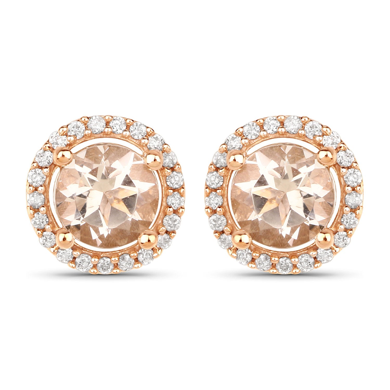 0.93 Carat Genuine Morganite and White Diamond 14K Rose Gold Earrings - Earrings - e11857mgwd - 14kr - gallery - image - Omni Jewelcrafters