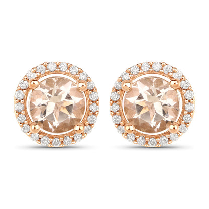 0.93 Carat Genuine Morganite and White Diamond 14K Rose Gold Earrings - Earrings - e11857mgwd - 14kr - gallery - image - Omni Jewelcrafters