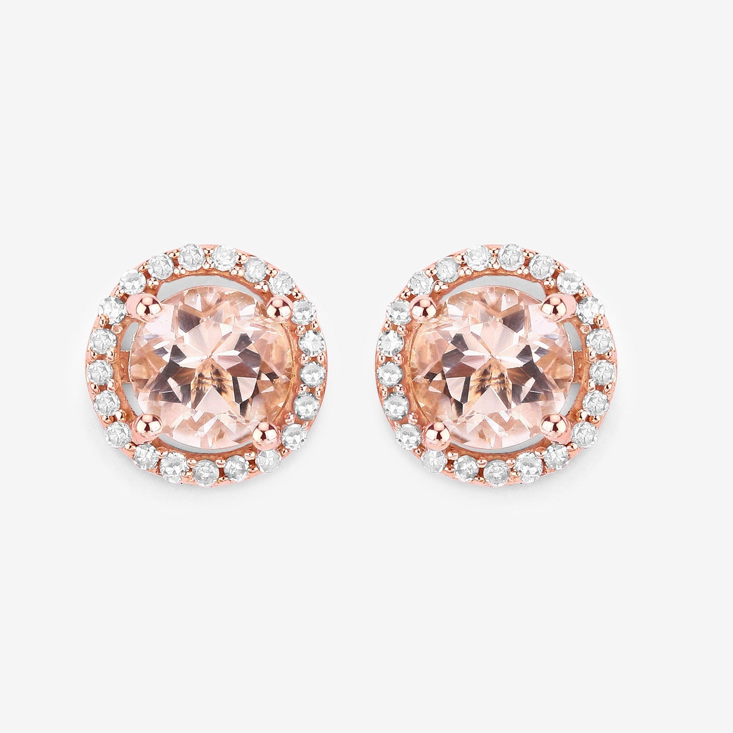 0.93 Carat Genuine Morganite and White Diamond 14K Rose Gold Earrings - Earrings - e11857mgwd - 14kr - view3 - image - Omni Jewelcrafters