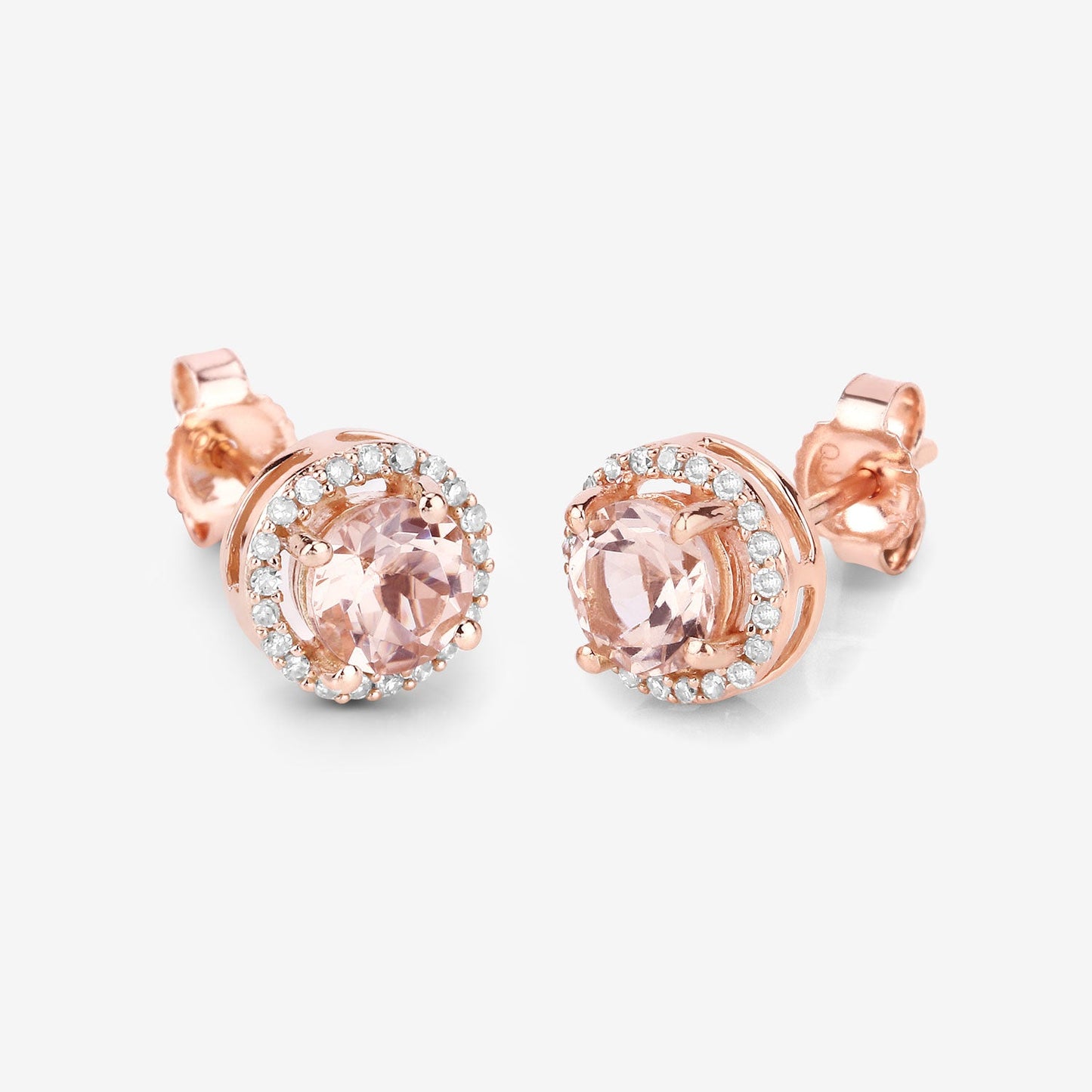 0.93 Carat Genuine Morganite and White Diamond 14K Rose Gold Earrings - Earrings - e11857mgwd - 14kr - view5 - image - Omni Jewelcrafters