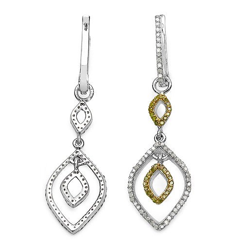 1.00 Carat Genuine White Diamond & Yellow Diamond .925 Sterling Silver Earrings - Earrings - e3980wdyd - amzn - view2 - image - Omni Jewelcrafters