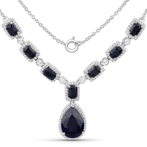 12.59 Carat Dyed Sapphire and White Topaz .925 Sterling Silver Necklace - Necklaces - 12.59 Carat Dyed Sapphire and White Topaz .925 Sterling Silver Necklace - Omni Jewelcrafters