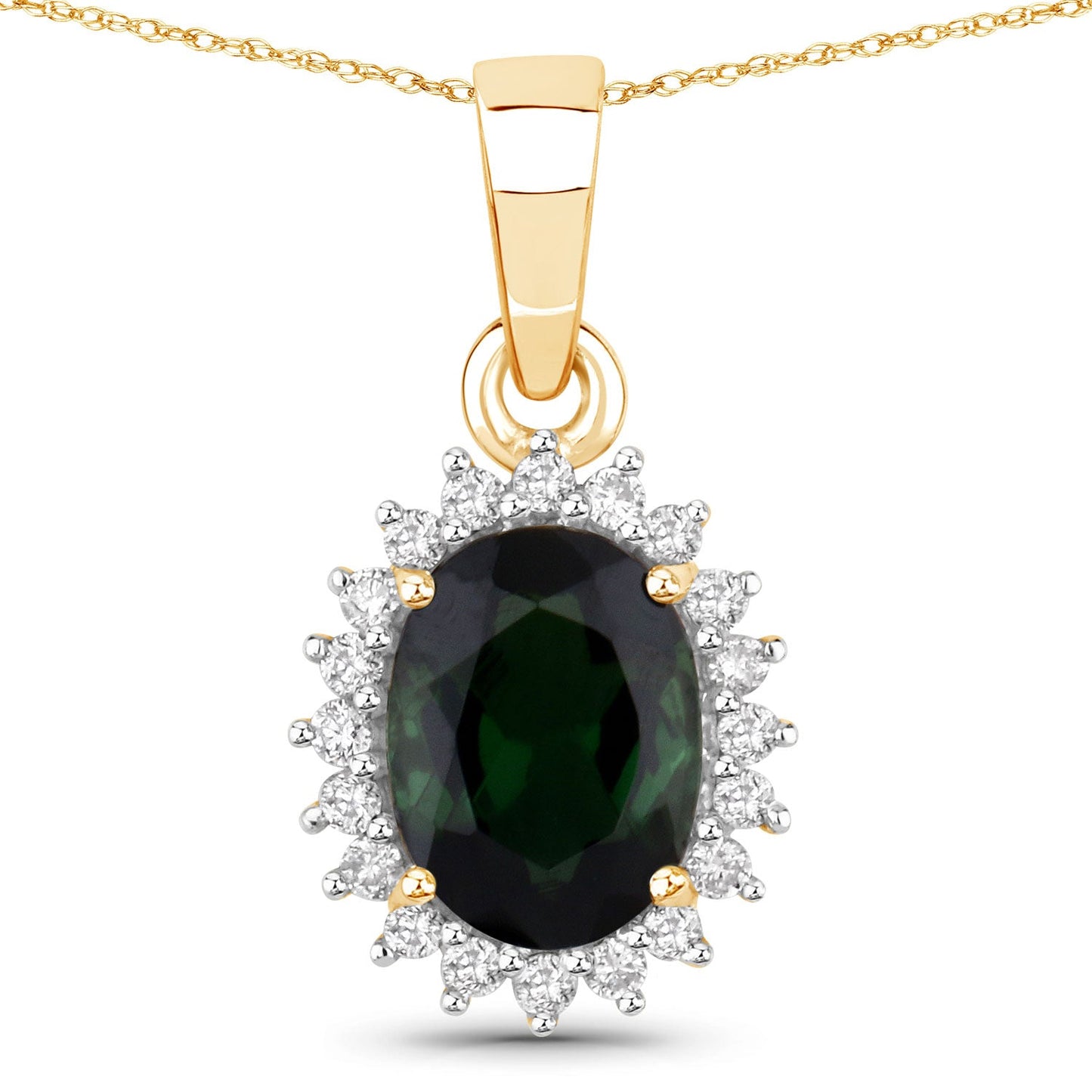 1.39 Carat Genuine Green Tourmaline and White Diamond 14K Yellow Gold Pendant - Pendants - p13839gtwd - 14ky - gallery - image - Omni Jewelcrafters