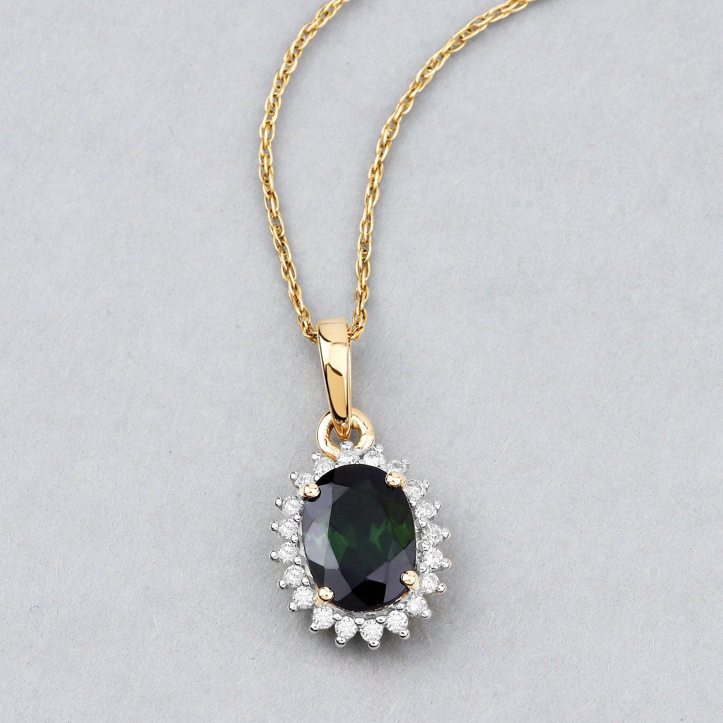 1.39 Carat Genuine Green Tourmaline and White Diamond 14K Yellow Gold Pendant - Pendants - p13839gtwd - 14ky - view1 - image - Omni Jewelcrafters