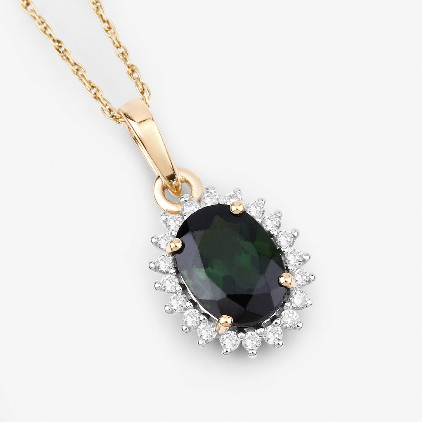 1.39 Carat Genuine Green Tourmaline and White Diamond 14K Yellow Gold Pendant - Pendants - p13839gtwd - 14ky - view2 - image - Omni Jewelcrafters