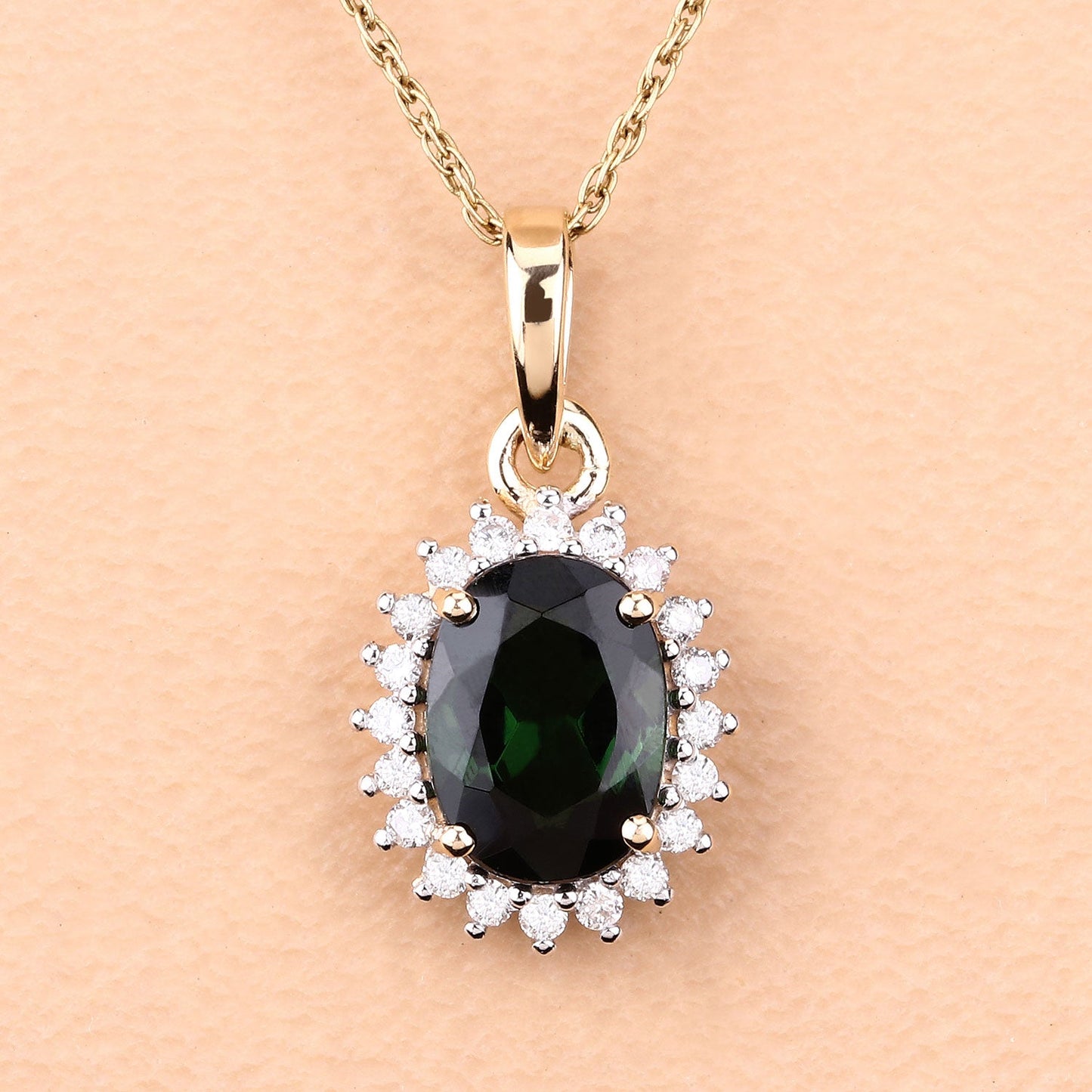 1.39 Carat Genuine Green Tourmaline and White Diamond 14K Yellow Gold Pendant - Pendants - p13839gtwd - 14ky - view4 - image - Omni Jewelcrafters