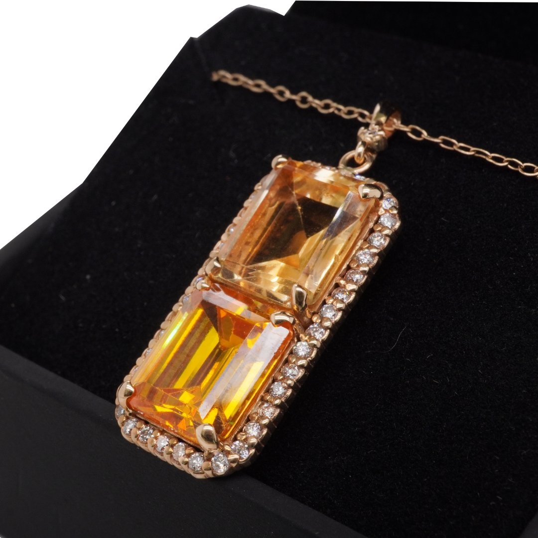 14K Gold Pendant with 2 Citrine Stones and 40 LBD as Side Stones - Pendants - 14K Gold Pendant with 2 Citrine Stones and 40 LBD as Side Stones - Omni Jewelcrafters