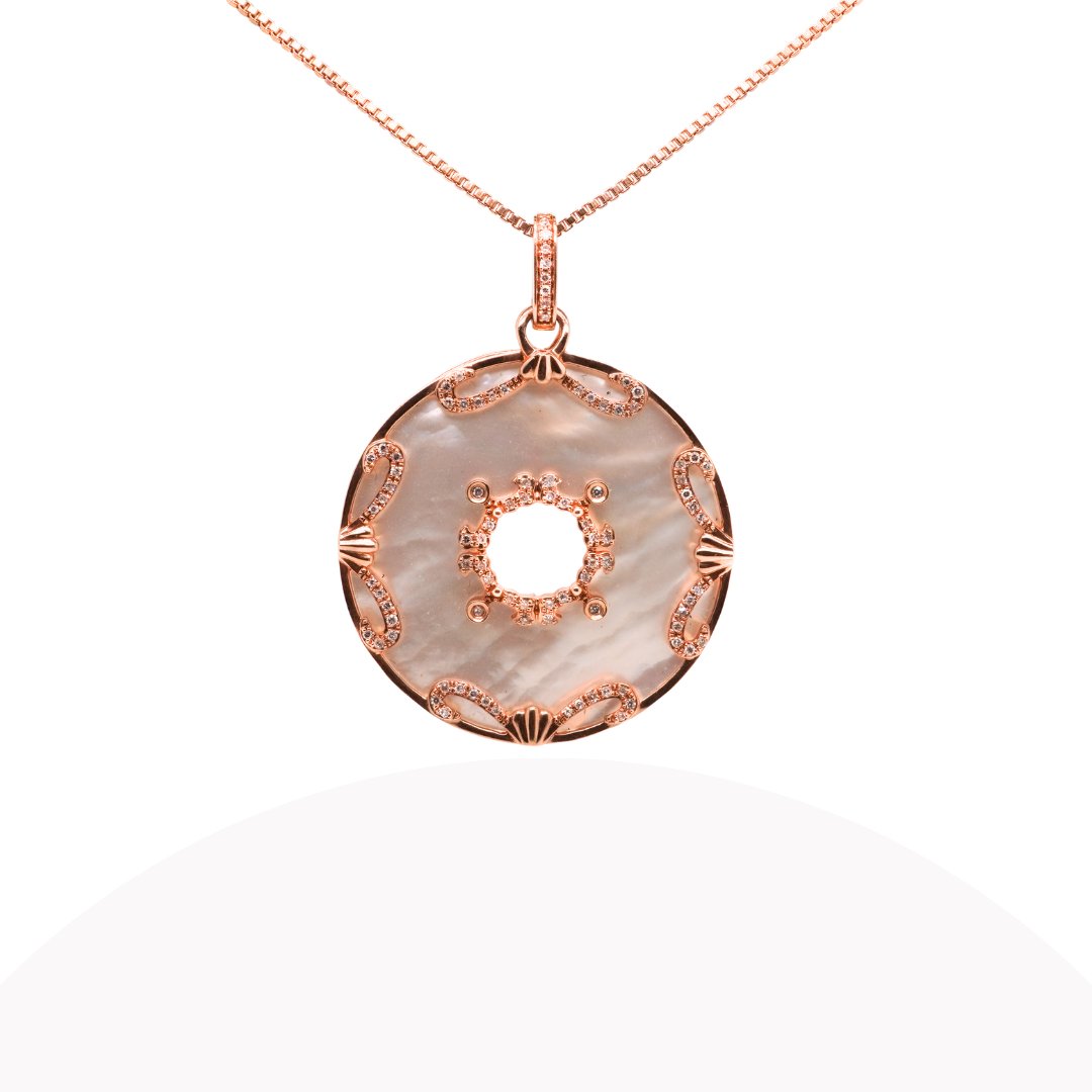 14K Rose Gold Pearl Necklace With Mother Of Pearl Diamond 0.25ct - Necklaces - 14K Rose Gold Pearl Necklace With Mother Of Pearl Diamond 0.25ct - Omni Jewelcrafters