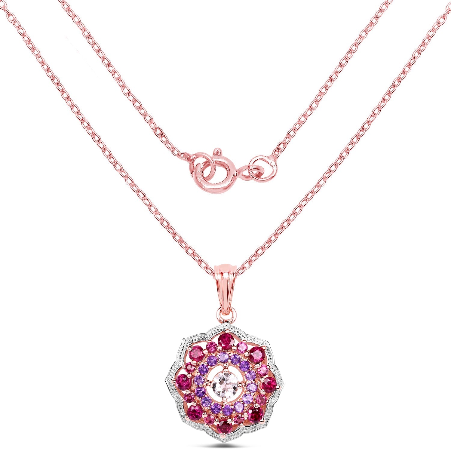 14K Rose Gold Plated 2.30 Carat Genuine Morganite, Rhodolite and Amethyst .925 Sterling Silver Pendant - Pendants - p6186mgrha - rgp - view1 - image - Omni Jewelcrafters