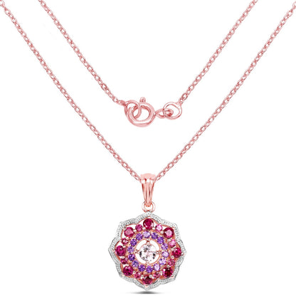 14K Rose Gold Plated 2.30 Carat Genuine Morganite, Rhodolite and Amethyst .925 Sterling Silver Pendant - Pendants - p6186mgrha - rgp - view1 - image - Omni Jewelcrafters