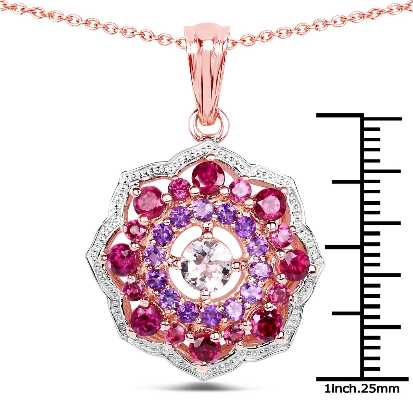 14K Rose Gold Plated 2.30 Carat Genuine Morganite, Rhodolite and Amethyst .925 Sterling Silver Pendant - Pendants - p6186mgrha - rgp - view2 - image - Omni Jewelcrafters